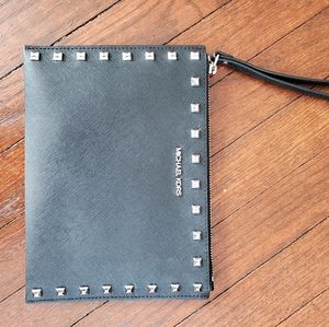 Michael Kors studded leather XL zip clutch